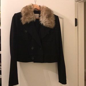 LOFT cropped black jacket with faux fur collar